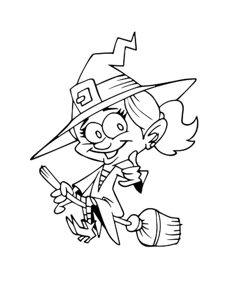 Cute cartoon witch coloring page