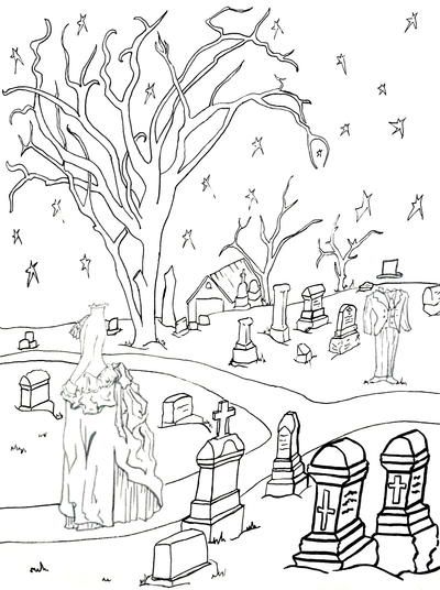 Ghostly graveyard coloring page adult coloring book pages coloring pages coloring book pages