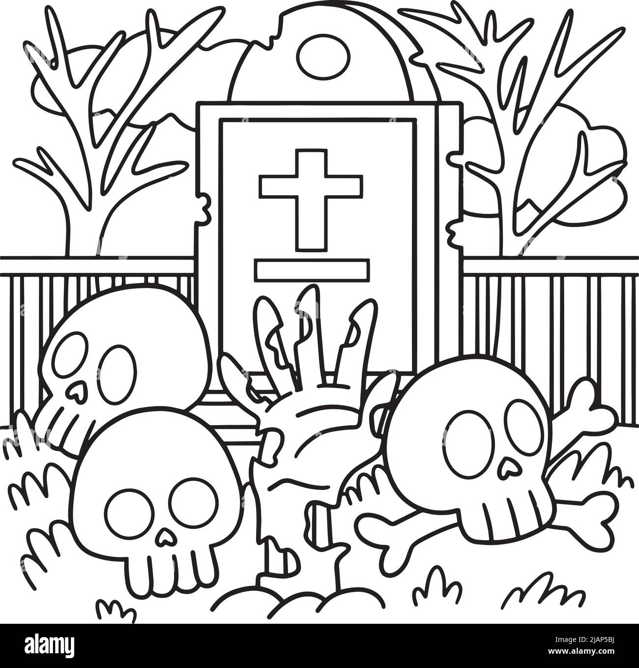 Skull halloween coloring page for kids stock vector image art