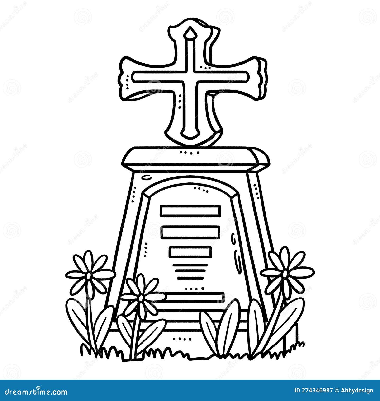 Tombstone with flower isolated coloring page stock vector