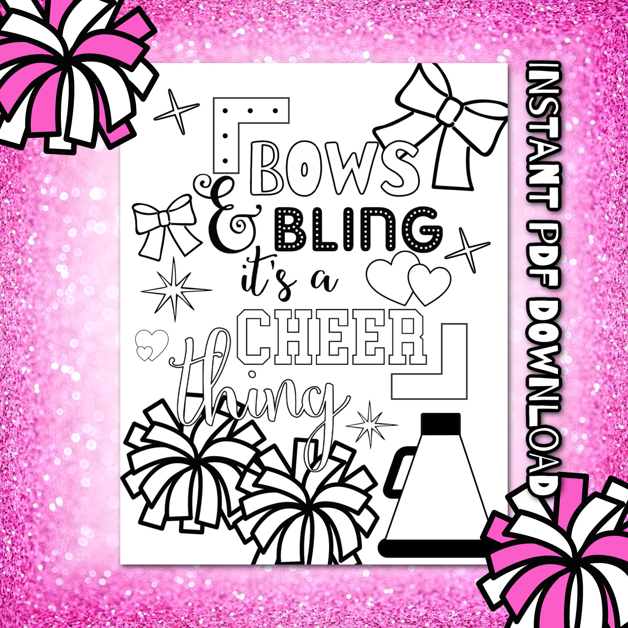 Cheerleading color page printable cheerleader team bonding activity squad bows and bling color all