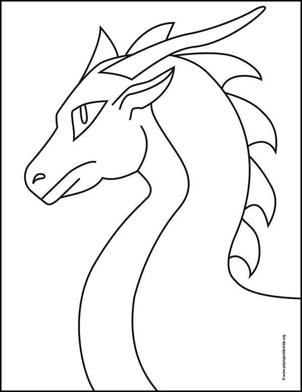 Easy how to draw a dragon head tutorial and coloring page