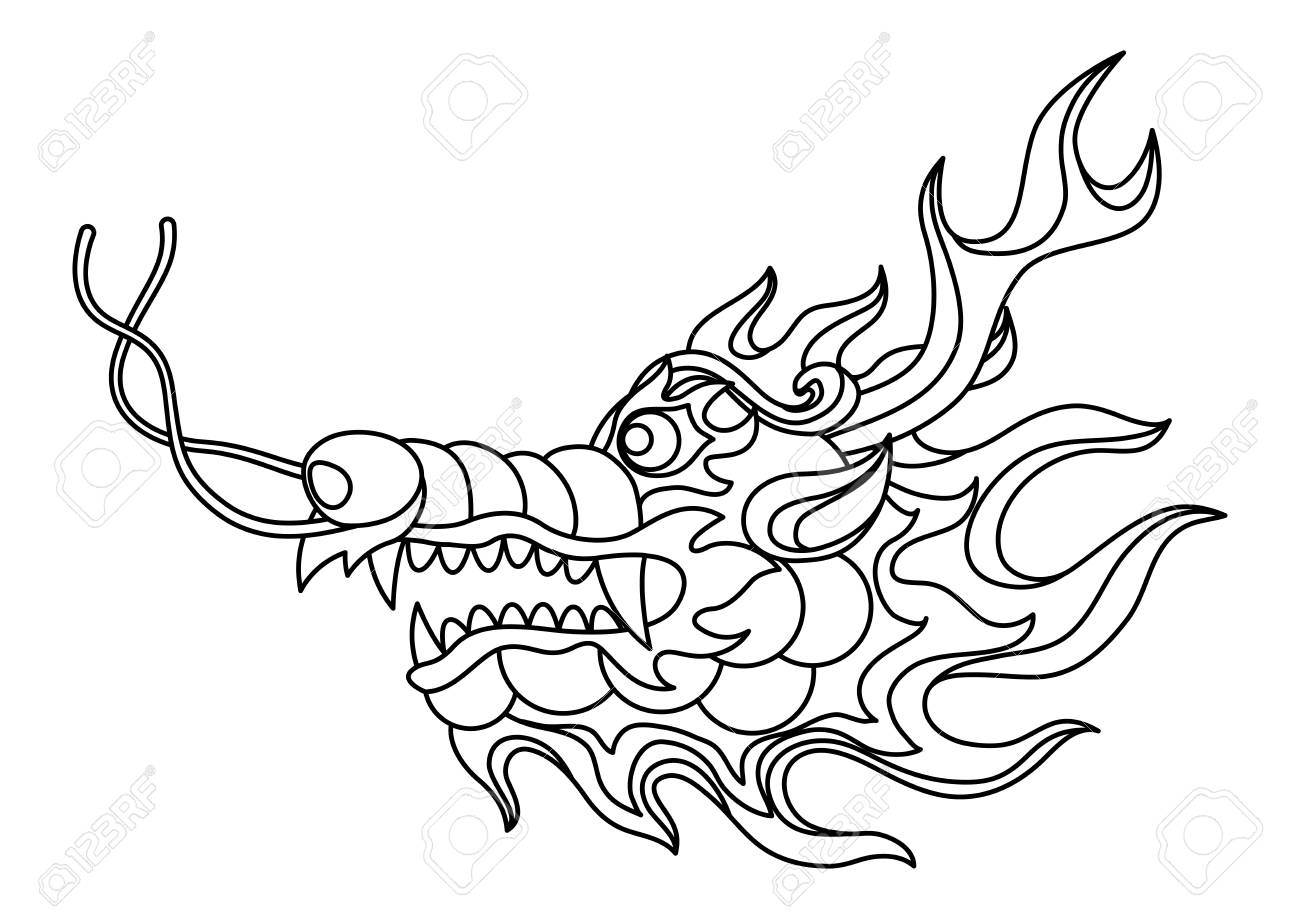 Illustration of chinese dragon head coloring page for printing and drawing traditional china symbol asian mythological black animal royalty free svg cliparts vectors and stock illustration image