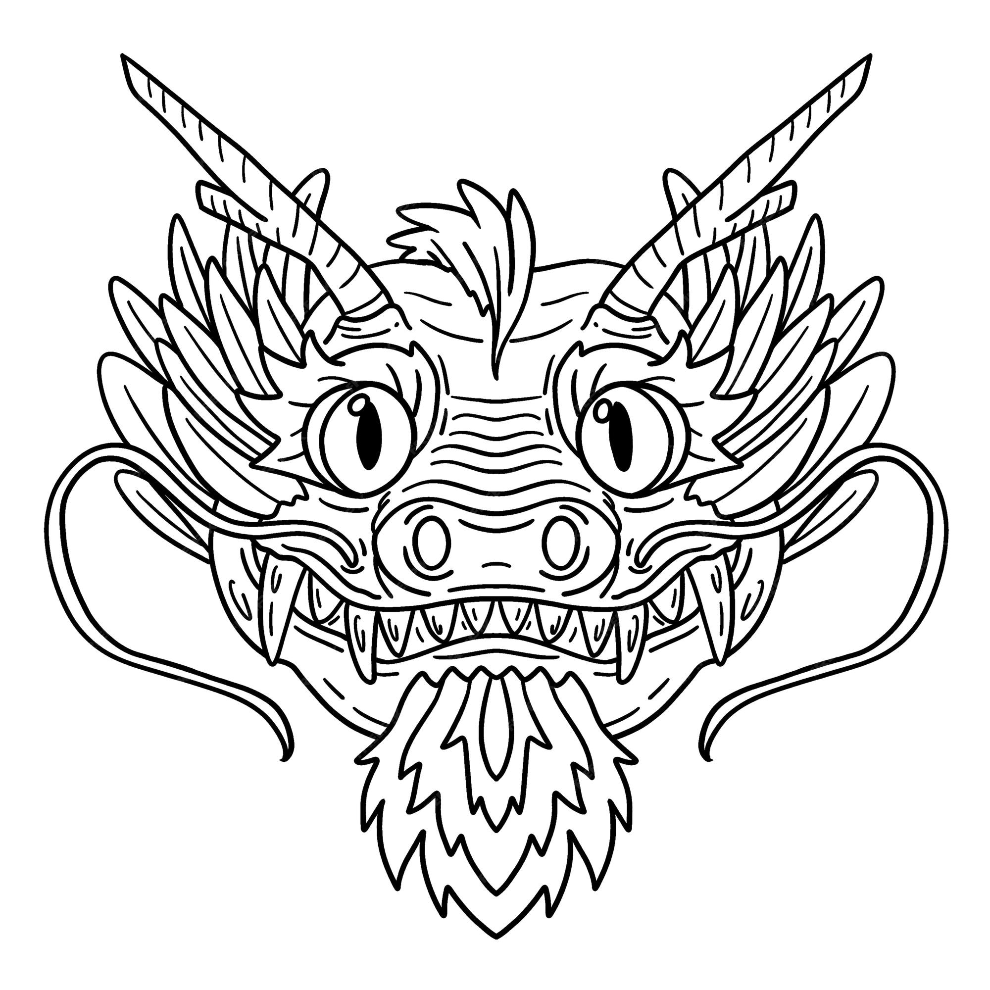 Premium vector a cute and funny coloring page of a dragon head provides hours of coloring fun for children color this page is very easy suitable for little kids and toddlers