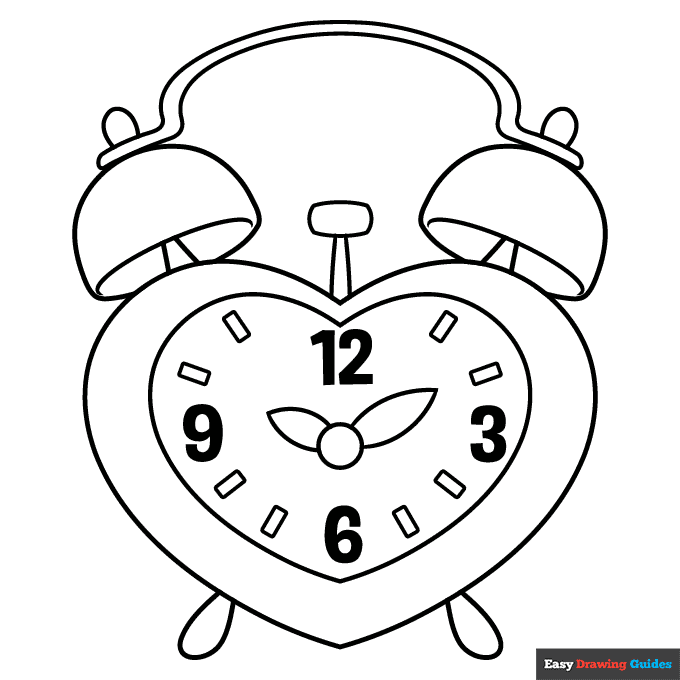 Heart clock coloring page easy drawing guides