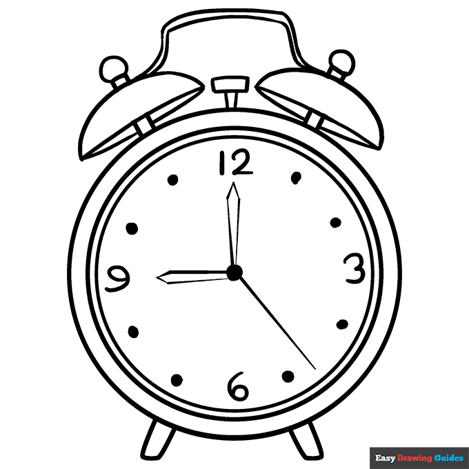 Alarm clock coloring page easy drawing guides