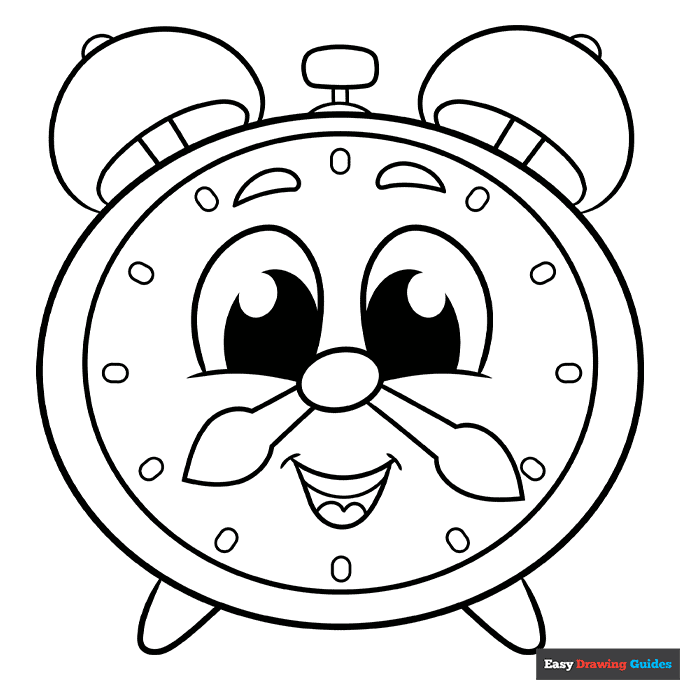 Cartoon clock coloring page easy drawing guides