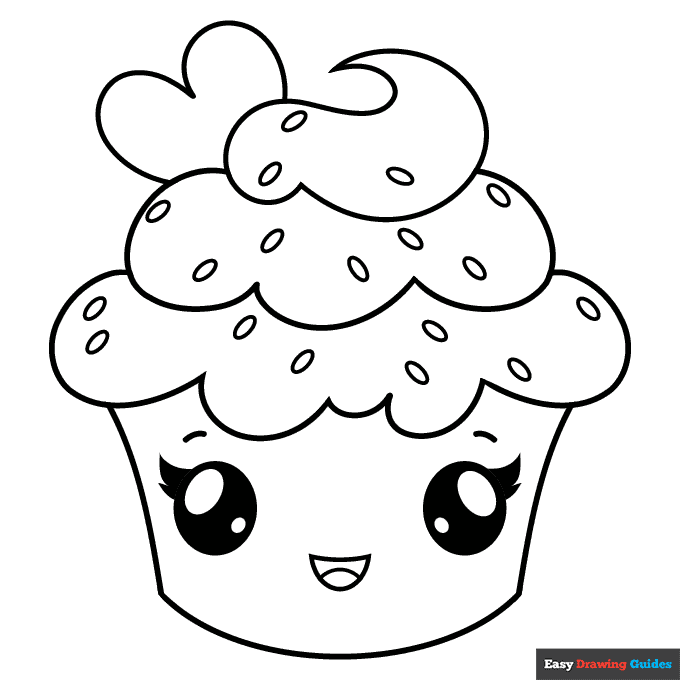 Cute cupcake coloring page easy drawing guides