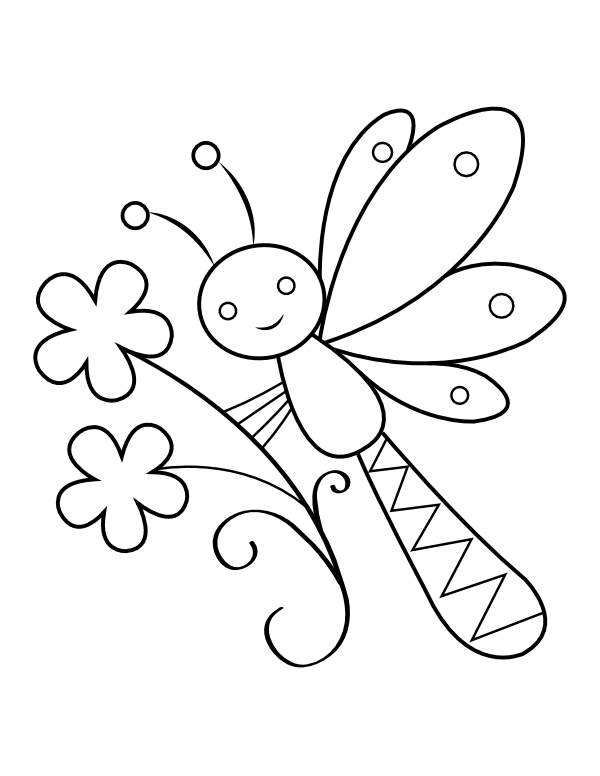 Printable cute butterfly with flowers coloring page