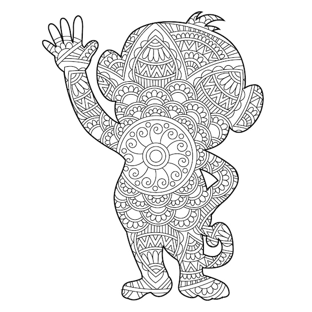 Premium vector zentangle monkey mandala coloring page for adults animal coloring book antistress coloring page