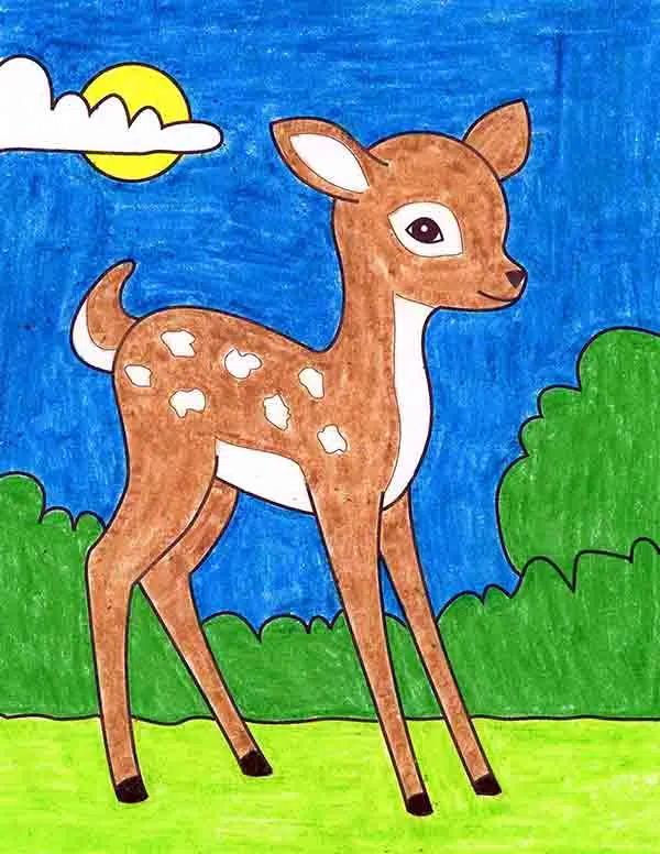 Easy how to draw a deer tutorial and deer coloring page