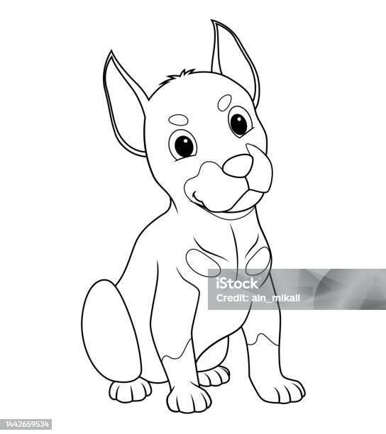 Little doberman dog cartoon animal illustration bw stock illustration