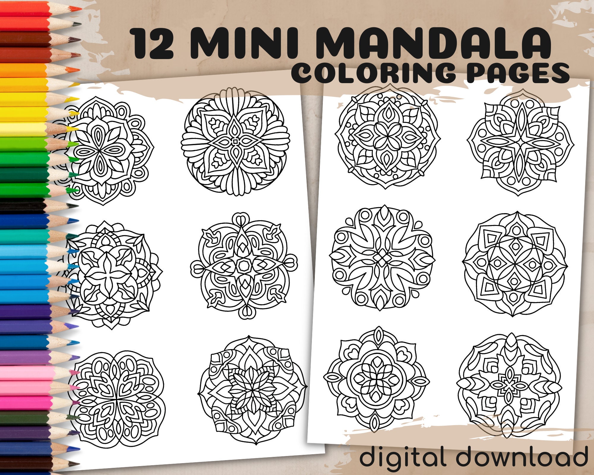 Mini mandalas coloring pages printable coloring book abstract designs simple mandala kids coloring book print and color sheets