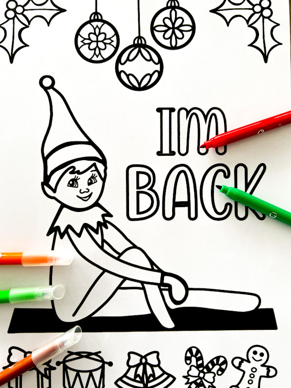 Elf on the shelf im back colouring page