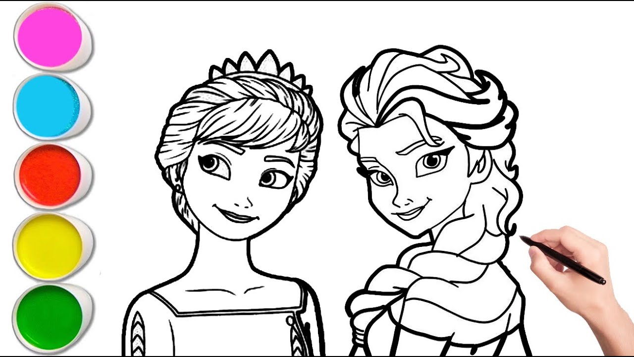 How to draw elsa and anna fro frozen elsa and anna drawing coloring and painting for toddlers