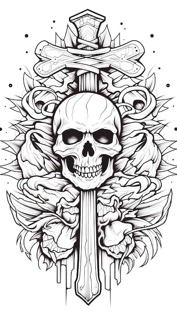 Premium ai image coloring book page heavy lines simple doodle multiple evil skull pirate