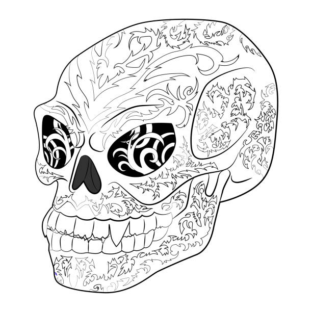 Antistress coloring page with halloween evil skull stock illustration