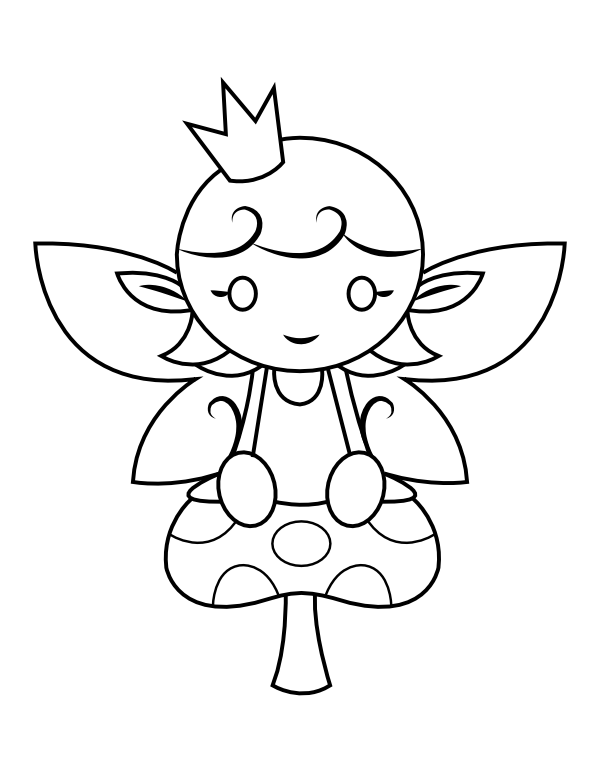 Printable fairy sitting on toadstool coloring page