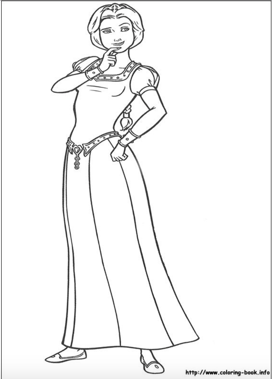 Princess fiona from shrek coloring page princess coloring pages princess fiona shrek