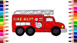 Easy fire truck coloring pageâhow to draw and color fire truck