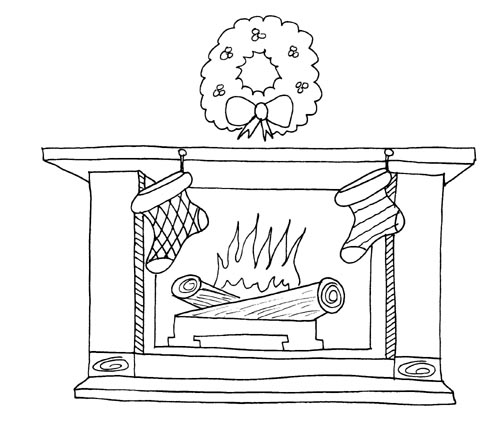 Christmas fireplace coloring pages team colors