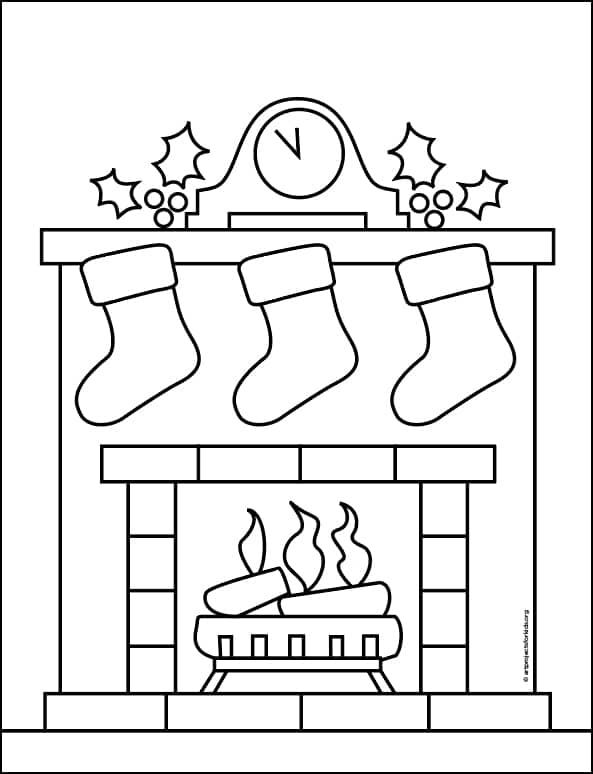 Easy how to draw a fireplace tutorial and fireplace coloring page easy christmas drawings xmas drawing christmas coloring pages