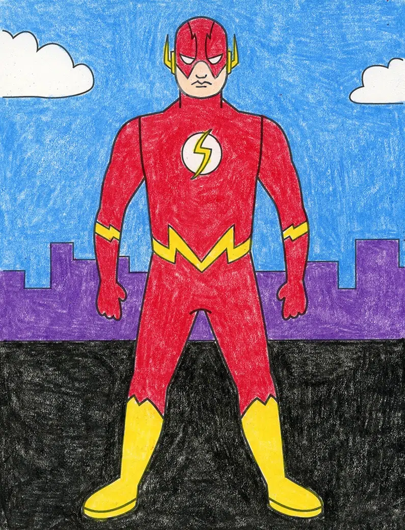 Easy how to draw the flash tutorial and the flash coloring page