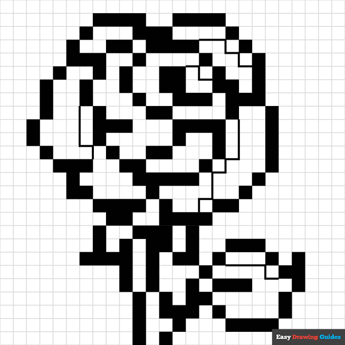 Rose pixel art coloring page easy drawing guides