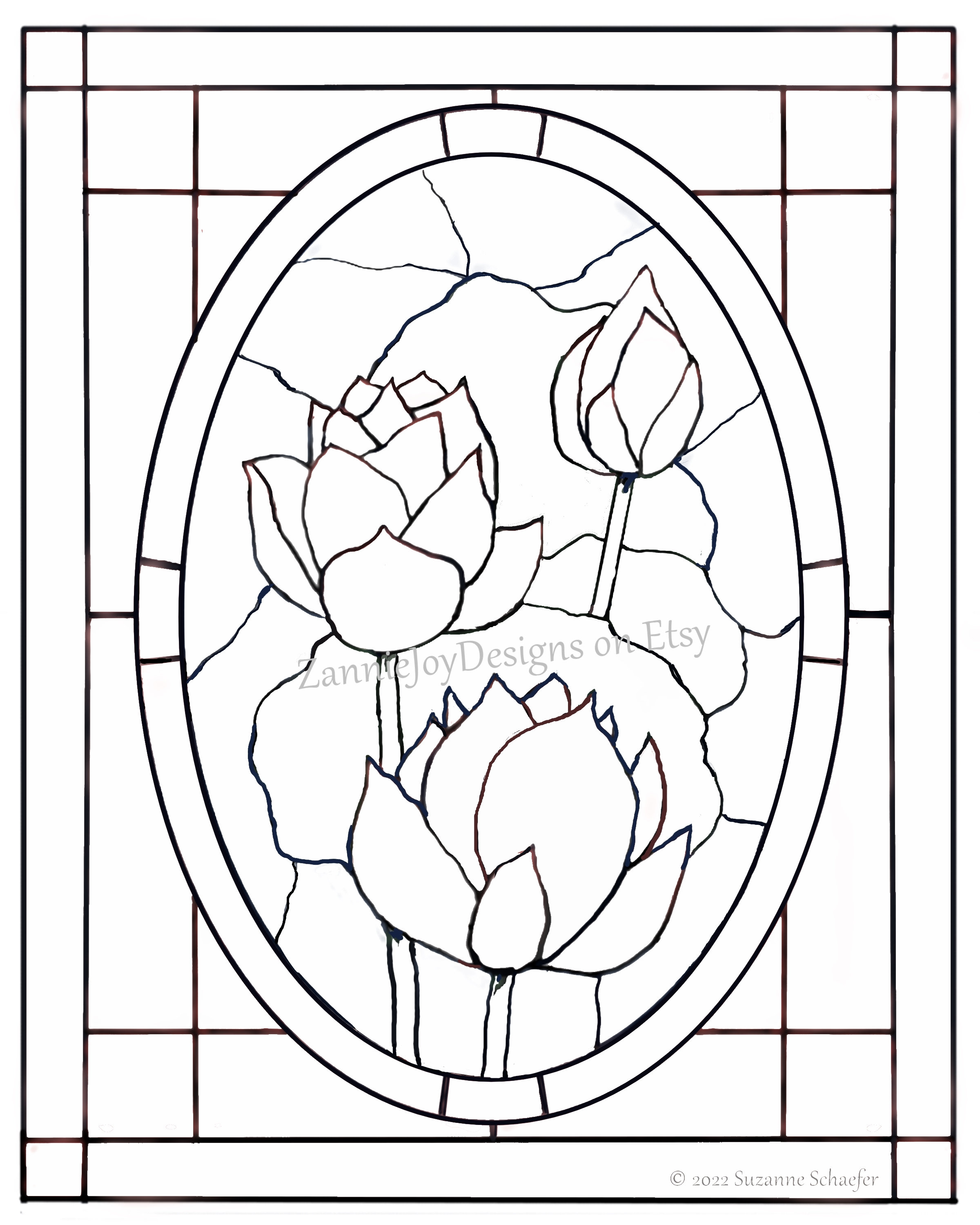 Stained glass lotus flower pattern instant download printable lotus flowers downloadable pdf water lily print coloring page