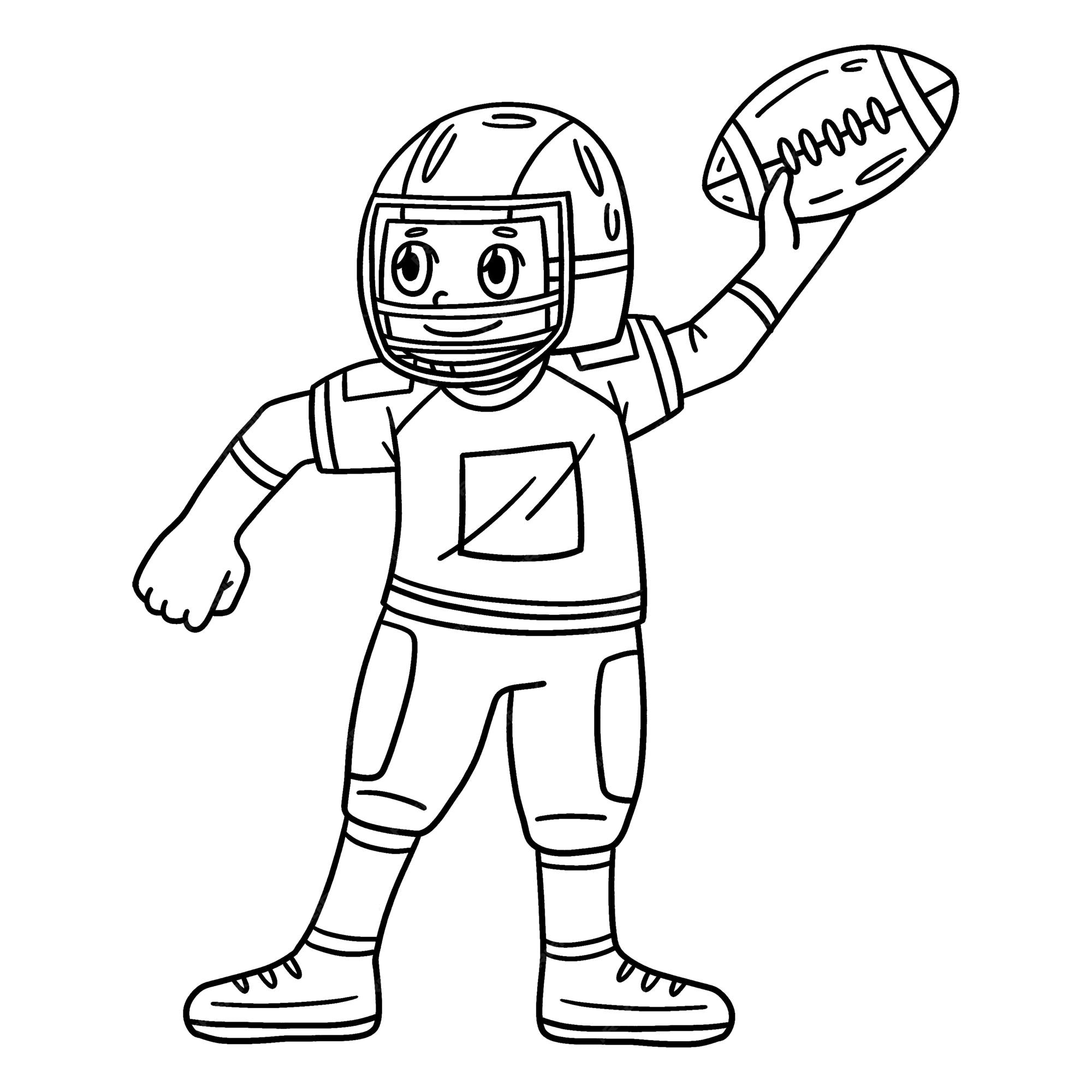 Premium vector a cute and funny coloring page of an american football player with ball provides hours of coloring fun for children to color this page is very easy suitable for