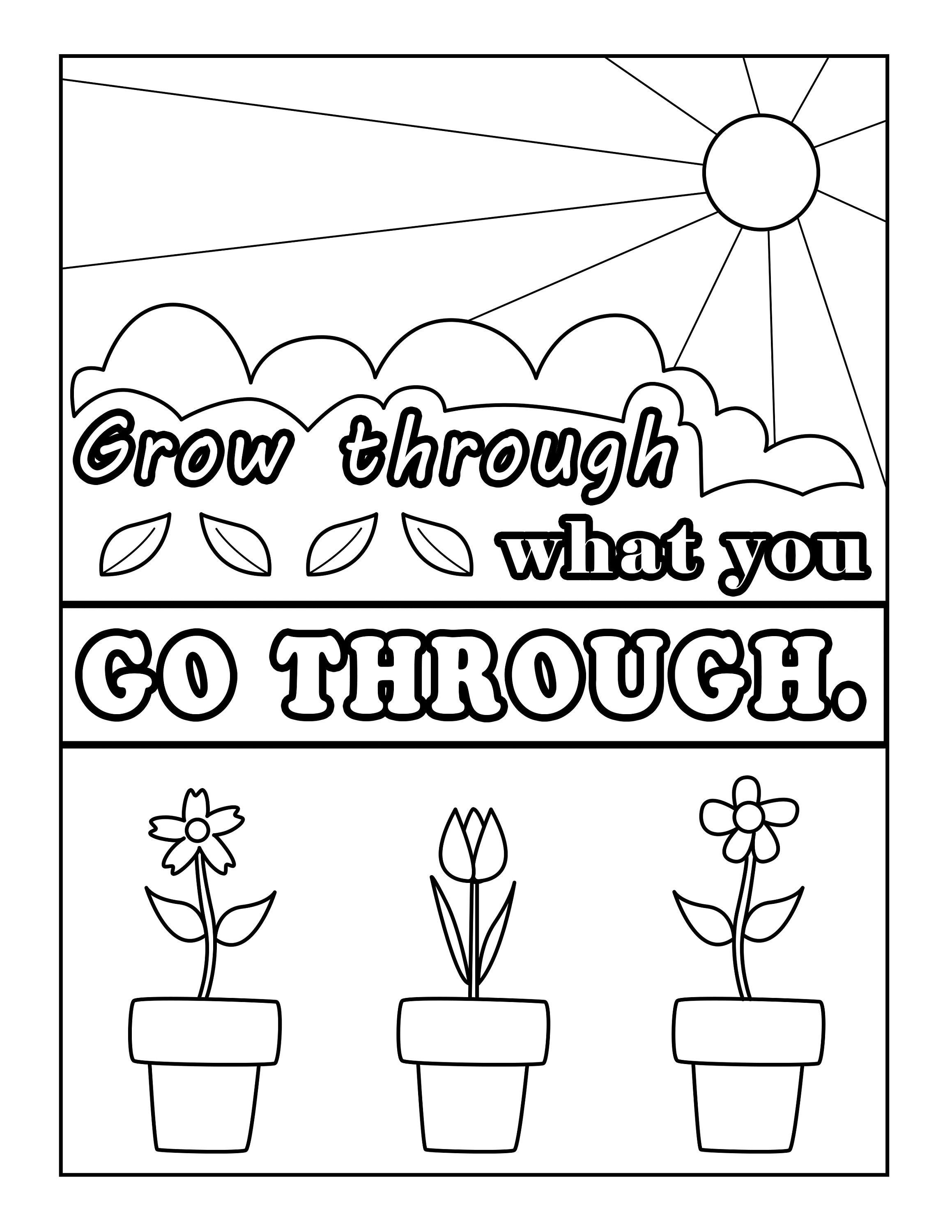 Adult coloring page instant download easy coloring page with inspirational quote printable