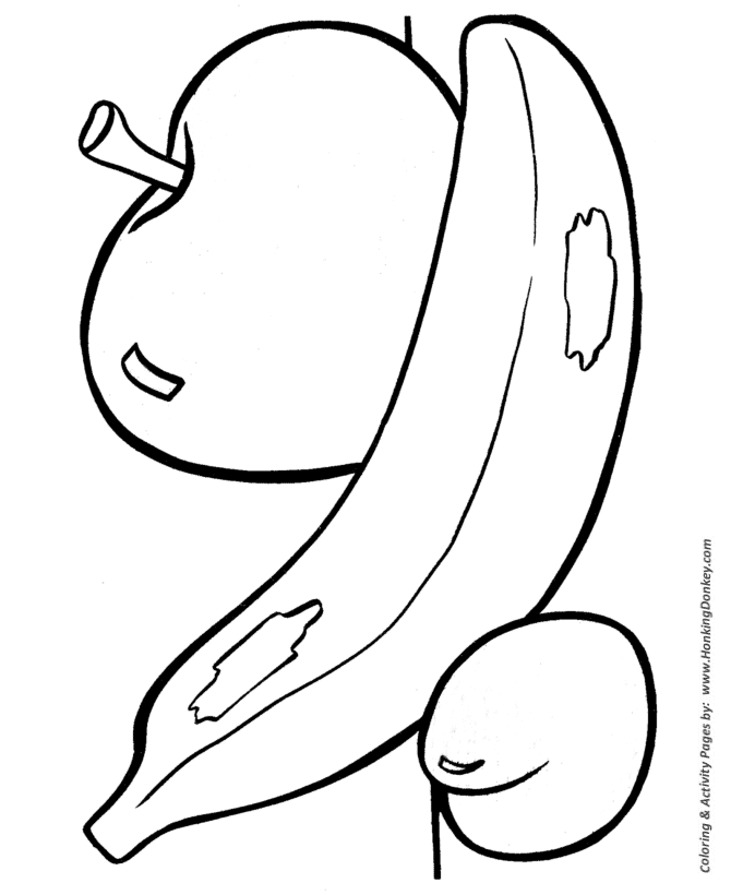 Easy shapes coloring pages free printable apple bannana peach easy coloring activity pages for prek and primary kids