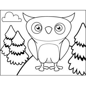 Owl in forest coloring page