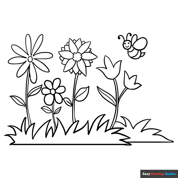 Flower garden coloring page easy drawing guides