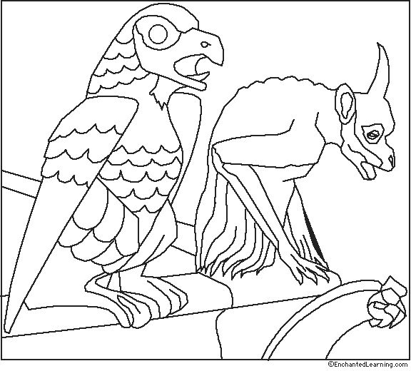 Notre dame gargoyles coloring page enchantedlearning monster coloring pages gargoyles coloring pages