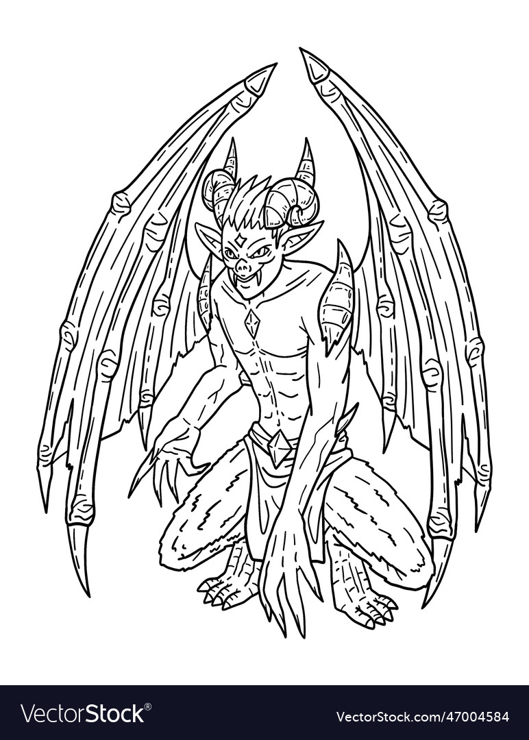 Halloween perching gargoyle isolated coloring page