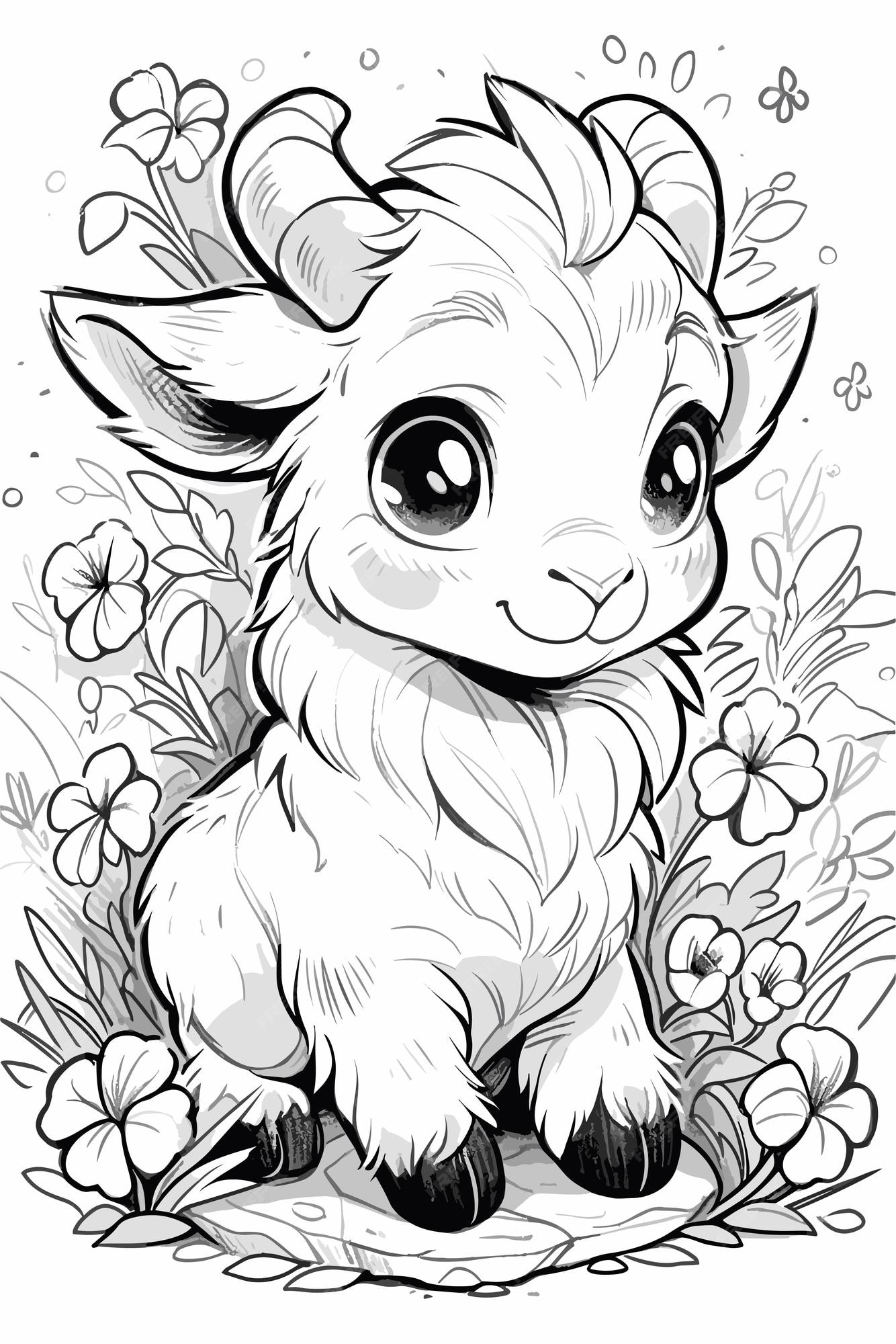 Premium vector clean and simple coloring page cute goat for kids