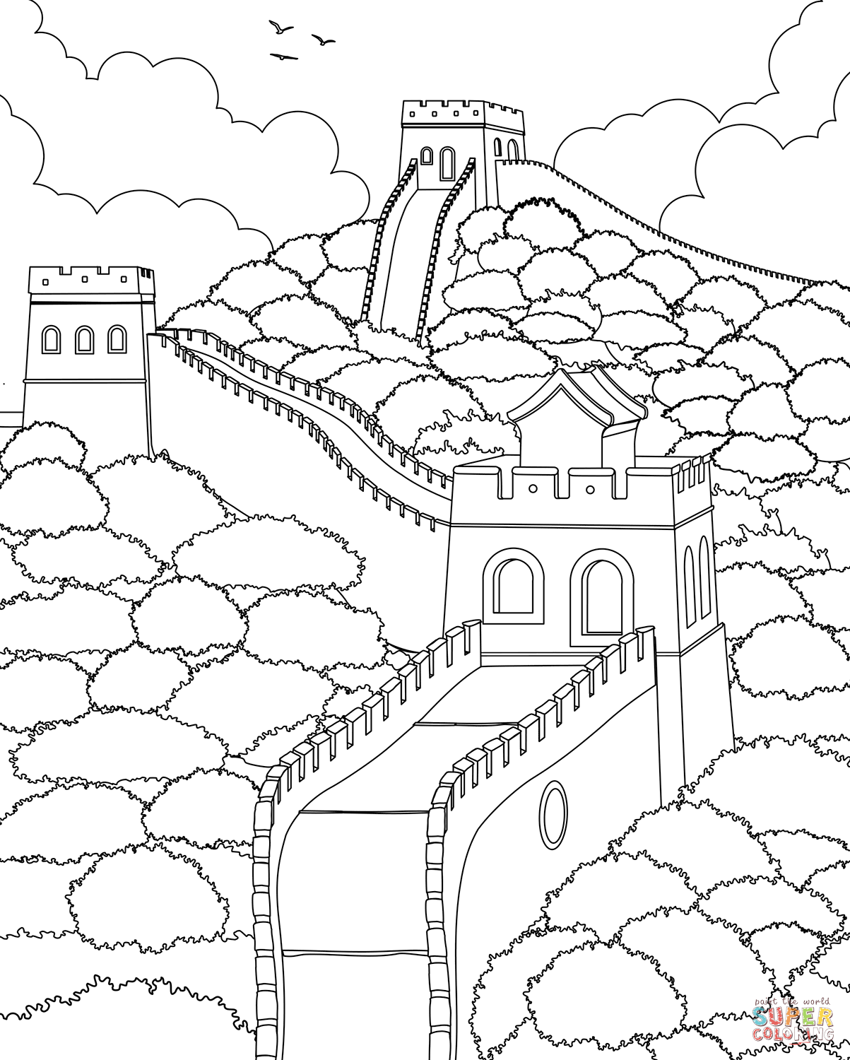 Great wall of china coloring page free printable coloring pages