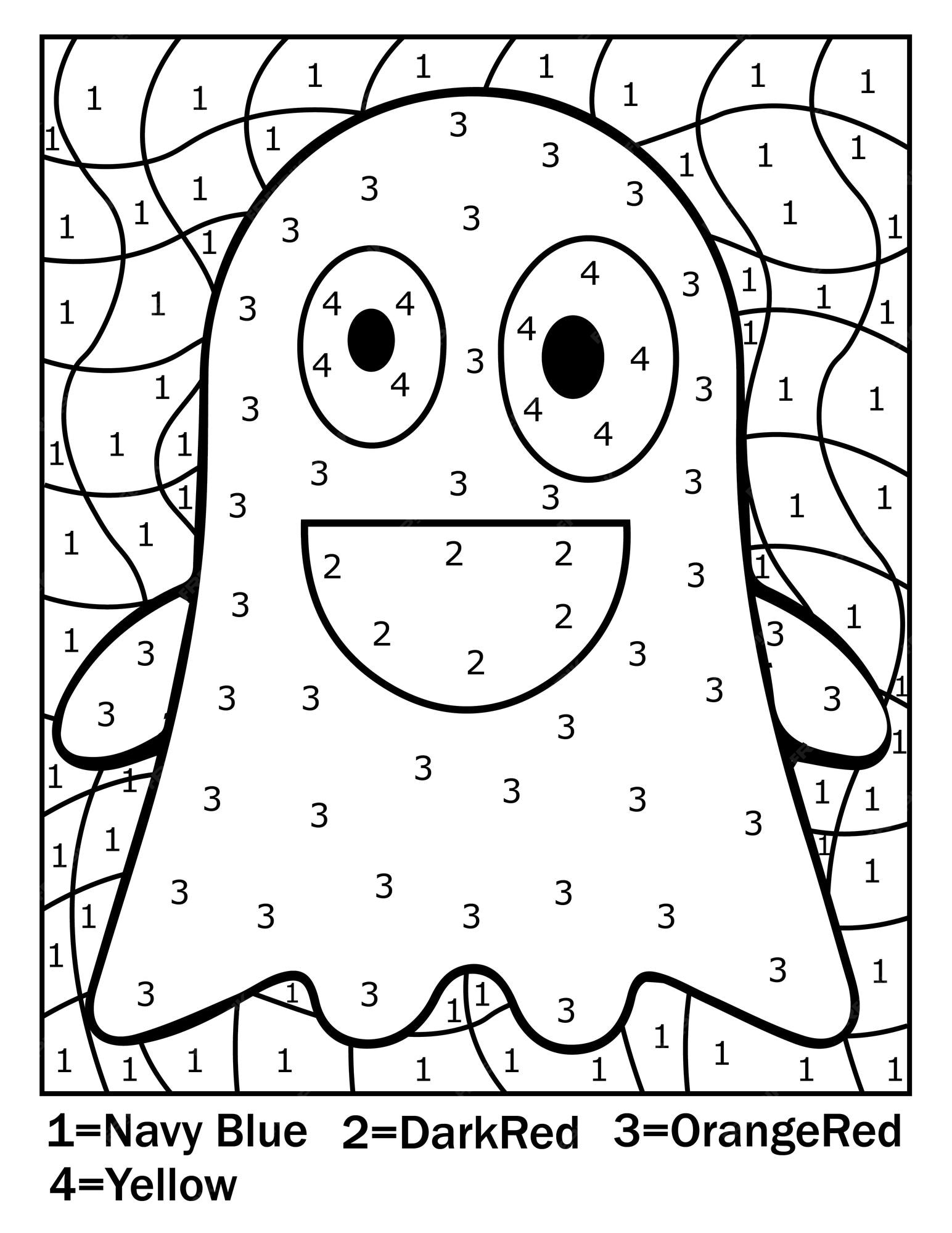 Premium vector halloween color by number coloring page for kids and adults