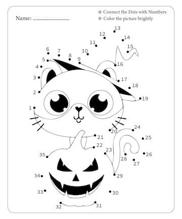 Premium vector halloween dot to dot coloring page for kids premium vector