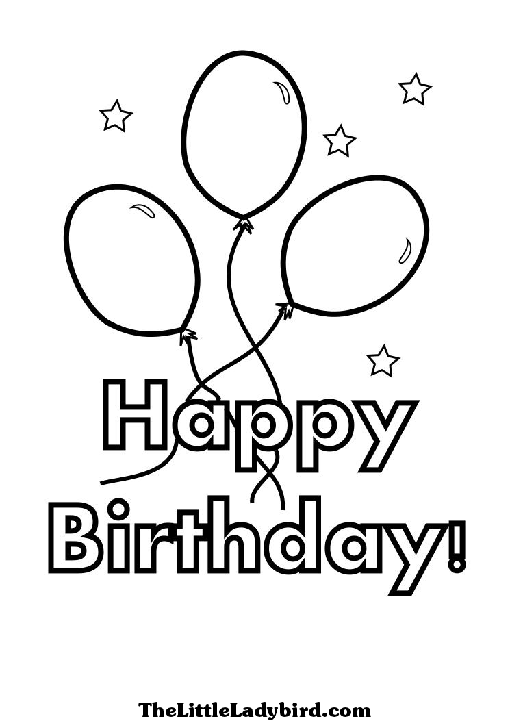 Happy birthday coloring page with balloons and stars coloring