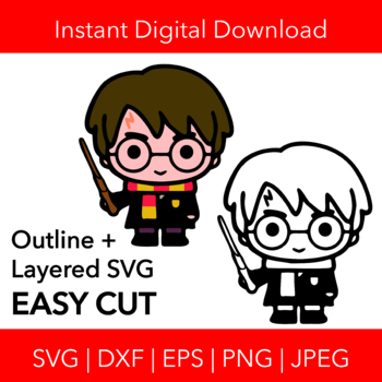 Harry potter wand chibi clip art printable coloring page digital download