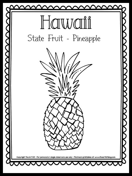 Hawaii state fruit coloring page pineapple free printable â the art kit