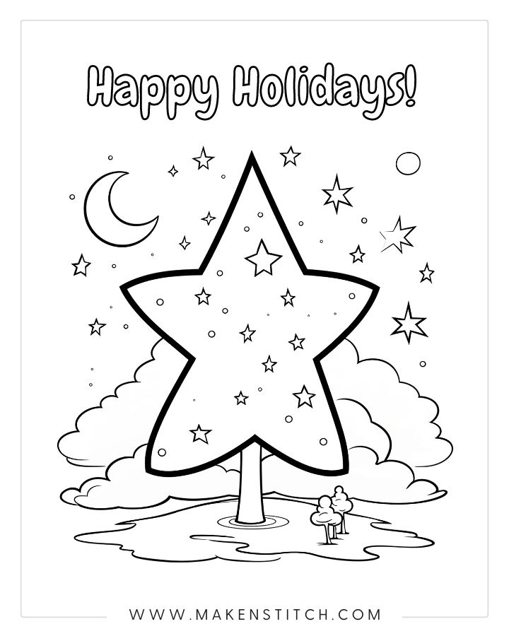 Christmas tree coloring pages for kids adults