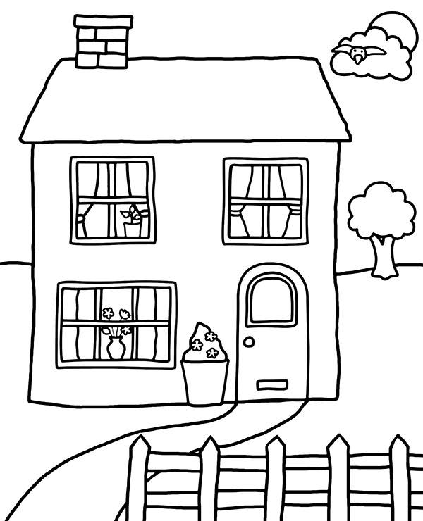 Simple house coloring page for kids