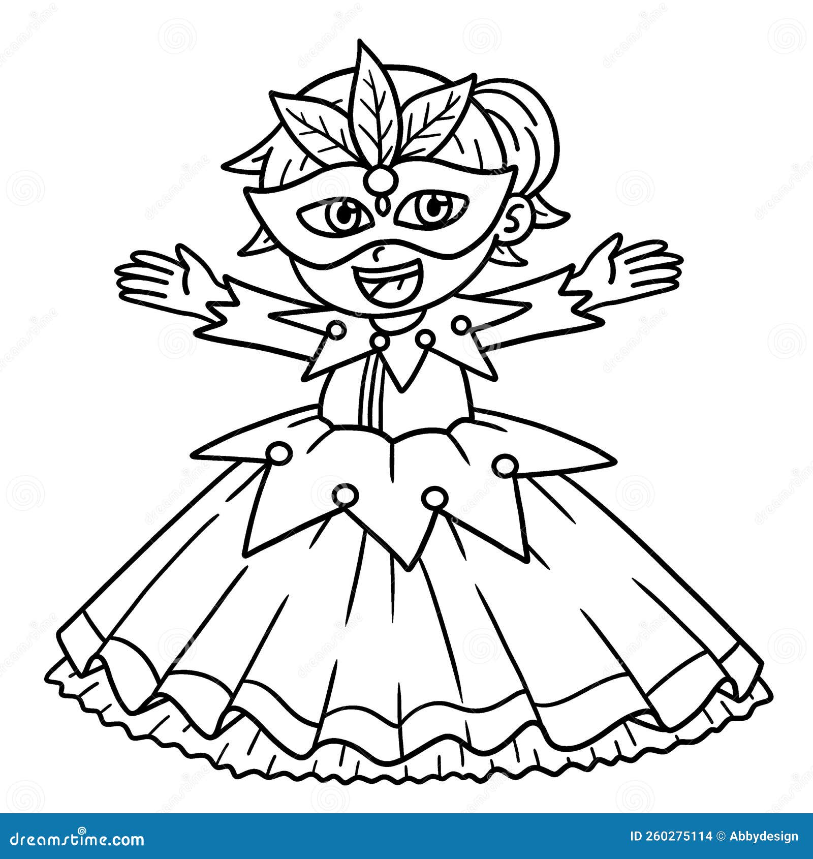 Mardi gras jester girl isolated coloring page stock vector