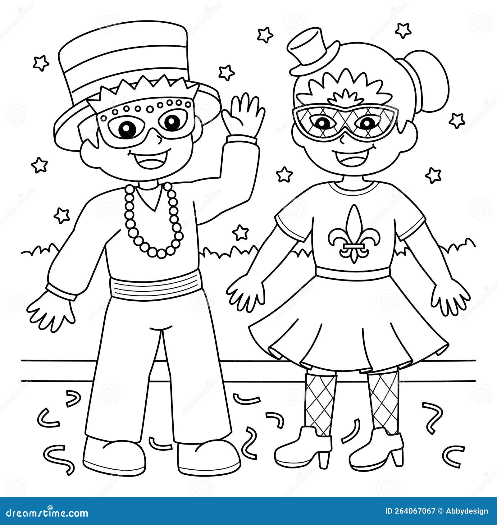 Mardi gras jester boy and girl coloring page stock vector