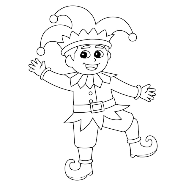 Premium vector mardi gras jester boy isolated coloring page