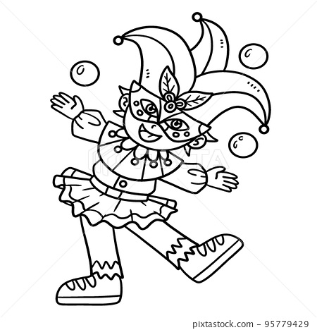 Mardi gras jester boy isolated coloring page