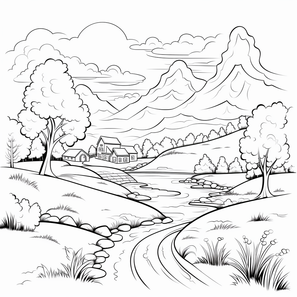 Easy landscape coloring pages